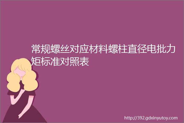 常规螺丝对应材料螺柱直径电批力矩标准对照表