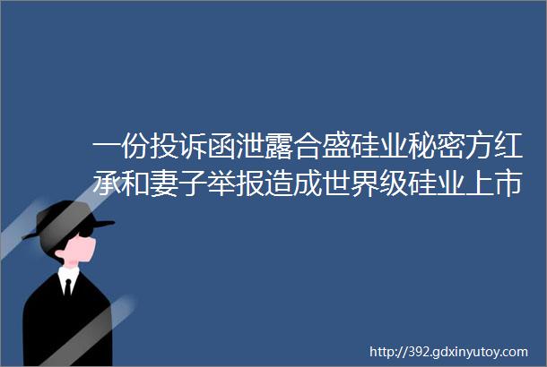 一份投诉函泄露合盛硅业秘密方红承和妻子举报造成世界级硅业上市公司股价下跌停贷等一系列严重后果IPO倒茶10年案例撞来了