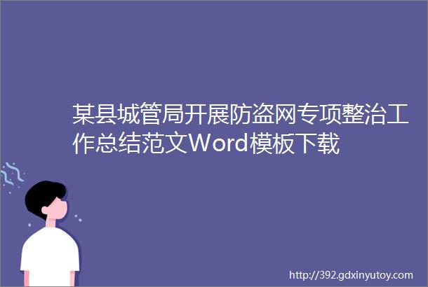 某县城管局开展防盗网专项整治工作总结范文Word模板下载