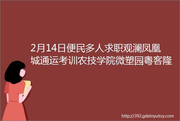 2月14日便民多人求职观澜凤凰城通运考训农技学院微塑园粤客隆吉祥塑胶秒捷汇招聘超市转让房屋出租出售